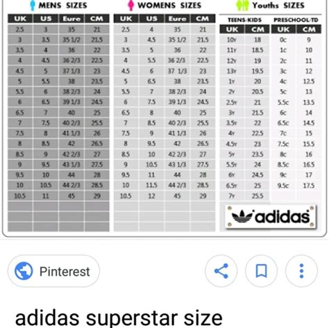 Adidas superstar size chart women